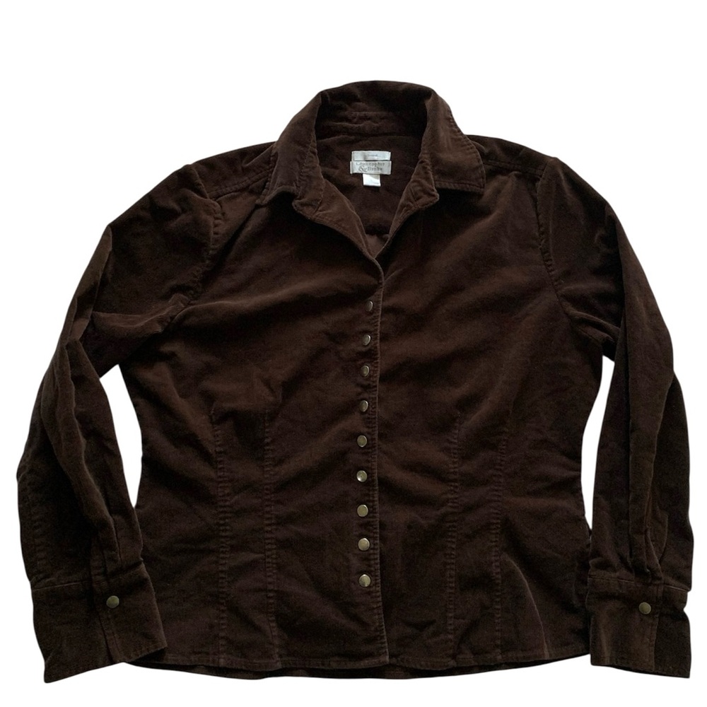 Christopher & Banks Chocolate Corduroy Button-Up Snap Button Shirt Size Large